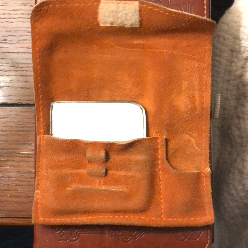 Vintage Leather small travel Case with Mirror pocket size